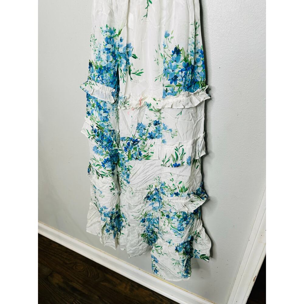 YUMI KIM Off-White Floral Tiered Ruffles Sweetheart Neckline Maxina Dress Size M - Picture 6 of 16